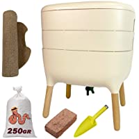 Urbalive - Kit completo I Wormery Design I 250 gr de compost Worms I Starter Substrato I Alfombra de cáñamo + Pala I…